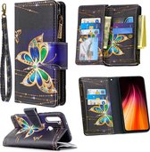 Voor Xiaomi Redmi Note 8T gekleurde tekening patroon rits horizontale flip lederen tas met houder & kaartsleuven & portemonnee (grote vlinder)