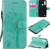 Voor Motorola Moto G8 Power Lite Tree & Cat ReliÃ«fpatroon Horizontale Flip Leren Case met Houder & Kaartsleuven & Portemonnee & Lanyard (Groen)