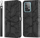 Voor Samsung Galaxy A52 5G Life of Tree Embossing Pattern Horizontale Flip lederen tas met houder & kaartsleuf & portemonnee & fotolijst & lanyard (zwart)