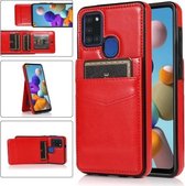 Voor Samsung Galaxy A21s effen kleur pc + TPU beschermhoes met houder en kaartsleuven (rood)