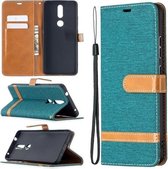 Voor Nokia 2.4 kleuraanpassing denim textuur lederen tas met houder & kaartsleuven & portemonnee & lanyard (groen)