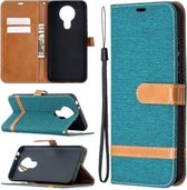 Voor Nokia 3.4 kleuraanpassing denim textuur lederen tas met houder & kaartsleuven & portemonnee & lanyard (groen)