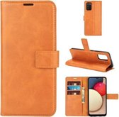 Voor Samsung Galaxy A02s (EU-versie) Retro kalfspatroon gesp Horizontale flip lederen tas met houder & kaartsleuven en portemonnee (geel)