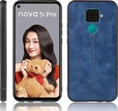 Voor Huawei Nova 5i Pro / Nova 5z schokbestendig naaien koe patroon huid PC + PU + TPU Case (blauw)