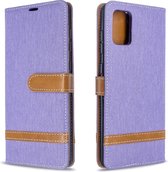 Voor Galaxy A71 Kleuraanpassing Denim Textuur Horizontaal Flip PU-lederen tas met houder en kaartsleuven & portemonnee en draagkoord (paars)