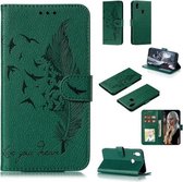 Voor Galaxy A10s Feather Pattern Litchi Texture Horizontale Flip Leren Case met Houder & Portemonnee & Kaartsleuven (Groen)