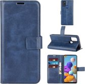Voor Samsung Galaxy A21S Retro Kalfspatroon Gesp Horizontale Flip Leren Case met Houder & Kaartsleuven & Portemonnee (Blauw)