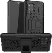 Voor Samsung Galaxy A42 5G Bandentextuur Schokbestendig TPU + PC beschermhoes met houder (zwart)