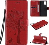 Voor Samsung Galaxy M31s Tree & Cat Pattern Pressed Printing Horizontale Flip PU lederen tas met houder & kaartsleuven & portemonnee & lanyard (rood)