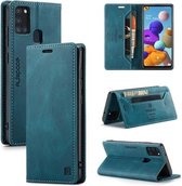 Voor Samsung Galaxy A21s AutSpace A01 Retro Skin-feel Crazy Horse Texture Horizontale Flip lederen tas met houder & kaartsleuven & portemonnee & RFID (blauw)