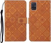 Voor Samsung Galaxy A51 etnische stijl reliëf patroon horizontale flip lederen tas met houder & kaartsleuven & portemonnee & lanyard (bruin)