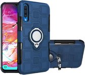 Voor Galaxy A70 2 in 1 kubus PC + TPU beschermhoes met 360 graden draaien zilveren ringhouder (marineblauw)