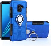 Voor Galaxy A8 (2018) 2 in 1 kubus pc + TPU beschermhoes met 360 graden draaien zilveren ringhouder (blauw)