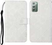 Voor Samsung Galaxy Note20 etnische stijl reliëf patroon horizontale flip lederen tas met houder & kaartsleuven & portemonnee & lanyard (wit)