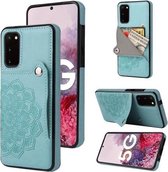 Voor Samsung Galaxy S20 + reliëfpatroon PU + TPU beschermhoes met houder & portemonnee & kaartsleuven (groen)