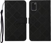 Voor Samsung Galaxy A41 etnische stijl reliëf patroon horizontale flip lederen tas met houder & kaartsleuven & portemonnee & lanyard (zwart)