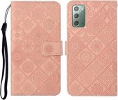 Voor Samsung Galaxy Note20 etnische stijl reliëf patroon horizontale flip lederen tas met houder & kaartsleuven & portemonnee & lanyard (roze)