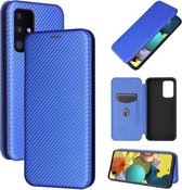 Voor Samsung Galaxy A52 5G koolstofvezel textuur magnetische horizontale flip TPU + pc + PU lederen tas met kaartsleuf (blauw)