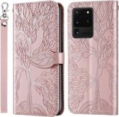 Voor Samsung Galaxy S20 Ultra Life of Tree Embossing Pattern Horizontale Flip Leather Case met houder & kaartsleuf & portemonnee & fotolijst & Lanyard (Rose Gold)