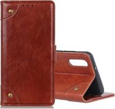 Voor Galaxy A70s koperen gesp nappa textuur horizontale flip lederen tas met houder & kaartsleuven & portemonnee (bruin)