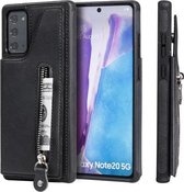 Effen kleur dubbele gesp rits schokbestendige beschermhoes voor Samsung Galaxy Note20 (zwart)