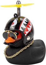 Car Rubber Duck Décoration - décoration canard avec casque, chaîne de lunettes de soleil et casque - Canard en caoutchouc - Voiture|Vélo|Moteur| | Avec bande adhésive|1 pièce NOIR