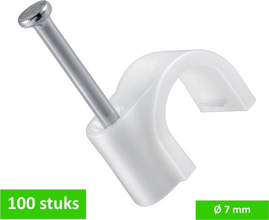 TQ4U kabelclip / spijkerclip rond – Kabel tot Ø 7 mm – Kunststof – Stalen nagel 19 mm – 100 stuks