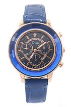 Dielay - Horloge Gekleurde Rand - Kast 36 mm - Band Kunstleer - Quartz - Blauw
