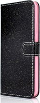 iPhone 12 Pro Max case - glitter - bookcase - zwart / roze