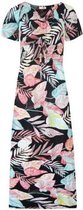 Dames Lange Jurk - Maxi Jurk - Korte Mouw - Bladeren Print - Zwart - Diverse Kleuren - One Size (827)