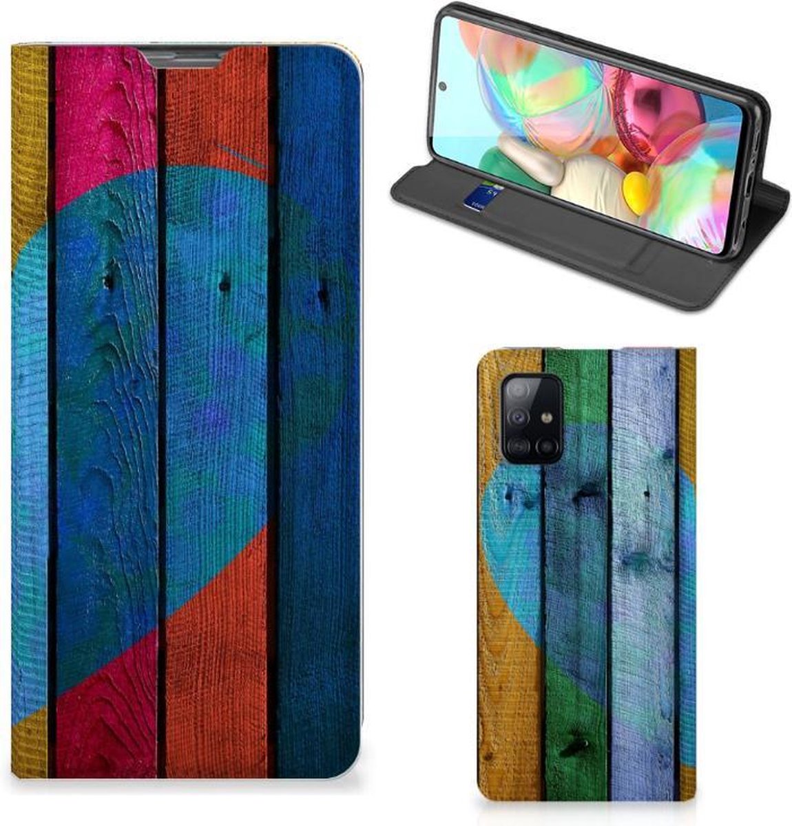 Samsung Galaxy A71 Book Wallet Case Wood Heart - Cadeau voor je Vriend