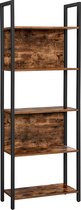 Boekenkast, keukenrek, staand rek met 5 open planken, hal, keuken, kantoor, stabiel stalen frame, industrieel design, vintage bruin-zwart