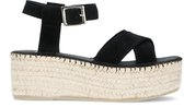 Manfield - Dames - Zwarte suède plateau sandalen - Maat 39