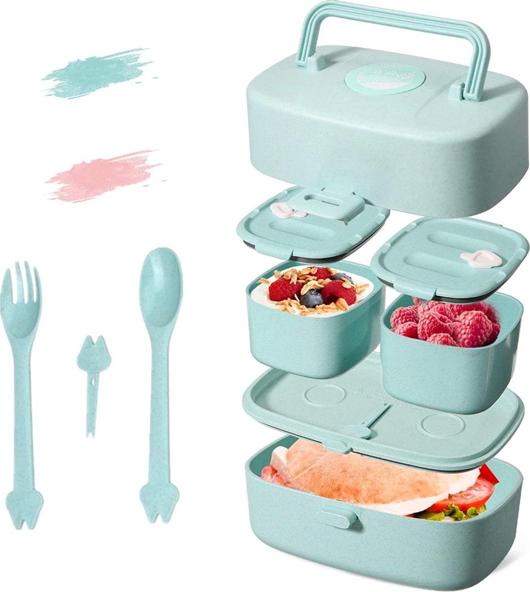 Lunchbox, kinderlunchbox met handvat, Bento Box voor kinderen met 3  vakken,... | bol.com