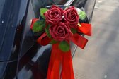 MIA Trouwauto Versiering Rode Rozen met Linten - Bloemen op de Auto Bruiloft - Buitenspiegels Decoratie - Trouwerij/ Huwelijk/Bruiloft Decoratie