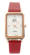 Dielay - Horloge Dames - Rechthoekige Kast 28x22 mm - Band Kunstleer - Quartz - Rood