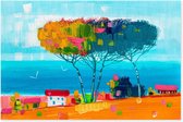 Graphic Message - Tuin Schilderij op Outdoor Canvas - Huis bij Zee - Landschap - Turquoise - Buiten