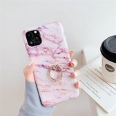 Voor iPhone 11 Pro TPU Glad Marmer met Ring Metalen Strass Beugel Mobiele Telefoon Beschermhoes (Sneeuwvlok Poeder Q6)