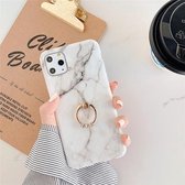 Voor iPhone 11 Pro TPU Glad Marmer met Ring Metalen Strass Beugel Mobiele Telefoon Beschermhoes (Sneeuwwitje Q8)