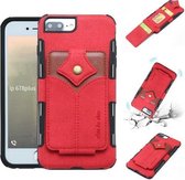 Voor iPhone 8 Plus & 7 Plus stoffen textuur + PU + TPU schokbestendige beschermhoes met kaartsleuven (rood)
