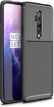 Voor One Plus 7T Pro Carbon Fiber Texture Shockproof TPU Case (Zwart)