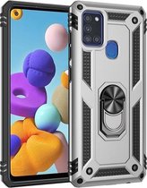 Voor Samsung Galaxy A21s schokbestendige TPU + pc-beschermhoes met 360 graden roterende houder (zilver)