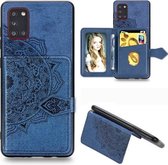 Voor Samsung Galaxy A31 Mandala Reliëf Magnetische Doek PU + TPU + PC Case met Houder & Kaartsleuven & Portemonnee & Fotolijst & Riem (Blauw)