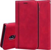 Voor Samsung Galaxy J3 / J330 (EU) Frosted Business Magnetische Horizontale Flip PU lederen tas met houder & kaartsleuf & lanyard (rood)