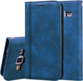 Voor Samsung Galaxy J3 (2016) Frosted Business Magnetische Horizontale Flip PU lederen tas met houder & kaartsleuf & lanyard (blauw)