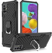 Voor Samsung Galaxy A51 Cool Armor PC + TPU schokbestendig hoesje met 360 graden rotatie ringhouder (zwart)