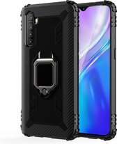 Voor OPPO Realme XT koolstofvezel beschermhoes met 360 graden roterende ringhouder (zwart)