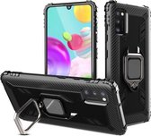 Voor Samsung Galaxy A41 koolstofvezel beschermhoes met 360 graden roterende ringhouder (zwart)