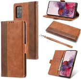 Voor Samsung Galaxy S20 + Retro Textuur Contrast Kleur Splicing Horizontale Flip TPU + PU Leren Case met Kaartsleuven & Houder & Portemonnee (Bruin)