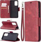 Voor Samsung Galaxy A72 5G Retro Lambskin Texture Pure Color Horizontale Flip PU Leather Case met Houder & Kaartsleuven & Portemonnee & Lanyard (Rood)